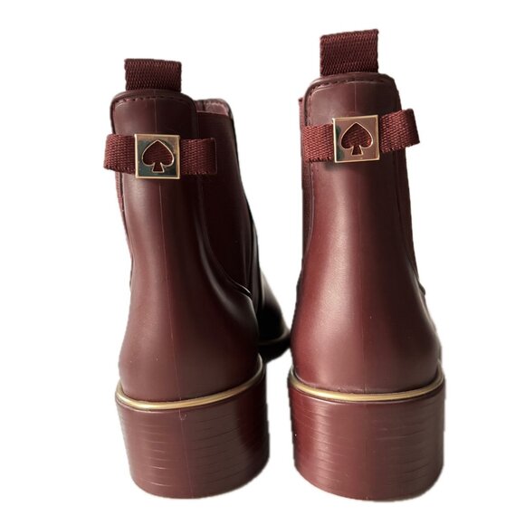 Kate Spade Rain Boots Sz 6.5 Waterproof Rubber Pull-On Boots in Cherrywood NEW - Picture 5 of 13